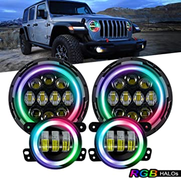 Spider eyes 2008 2017 Jeep Wrangler RGB LED Halo Headlights and fog lights