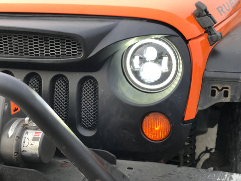 Jeep Wrangler 7 inch round LED headlight kit with white/Switchback halo - OffroadLEDbars