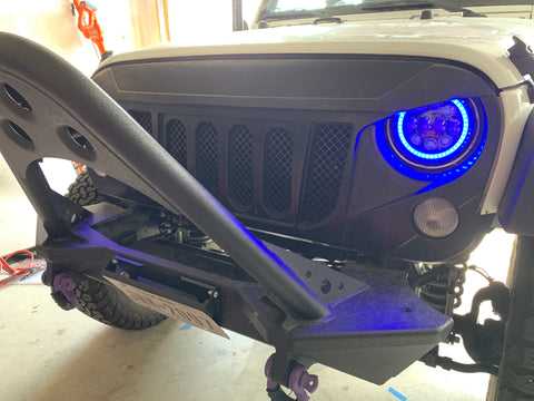 Spider eyes 2008 -2017 Jeep Wrangler RGB LED Halo Headlights and fog lights - OffroadLEDbars